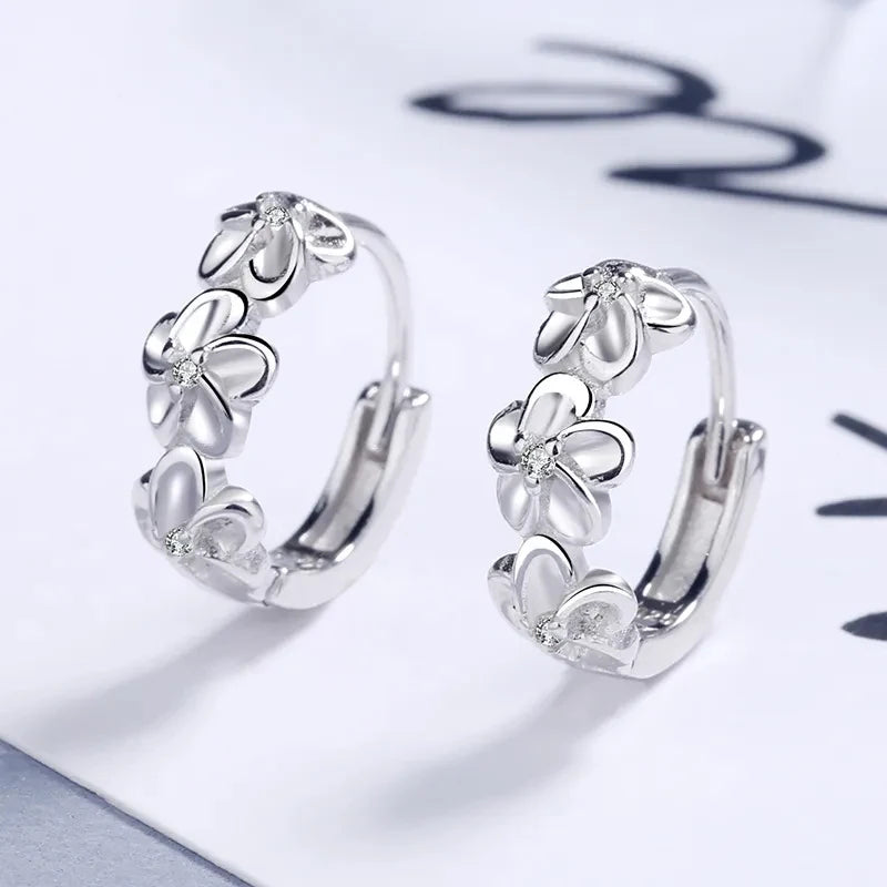 Silver Flower Hoops