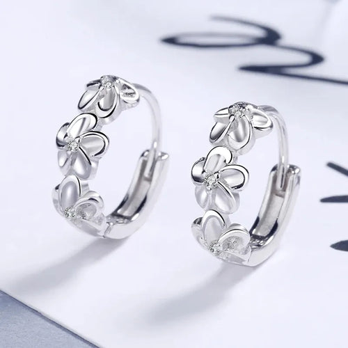 Silver Flower Hoops